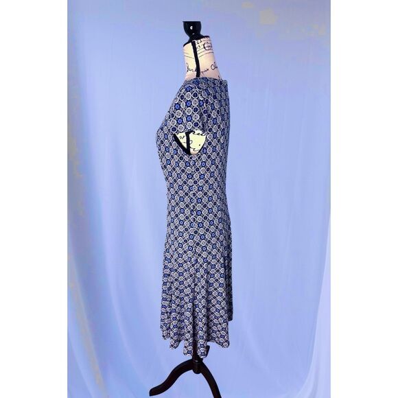 Jessica Howard Womens Size 8 Blue Argyle Pattern Sleeveless Midi Dress Fit Flare - Picture 4 of 9